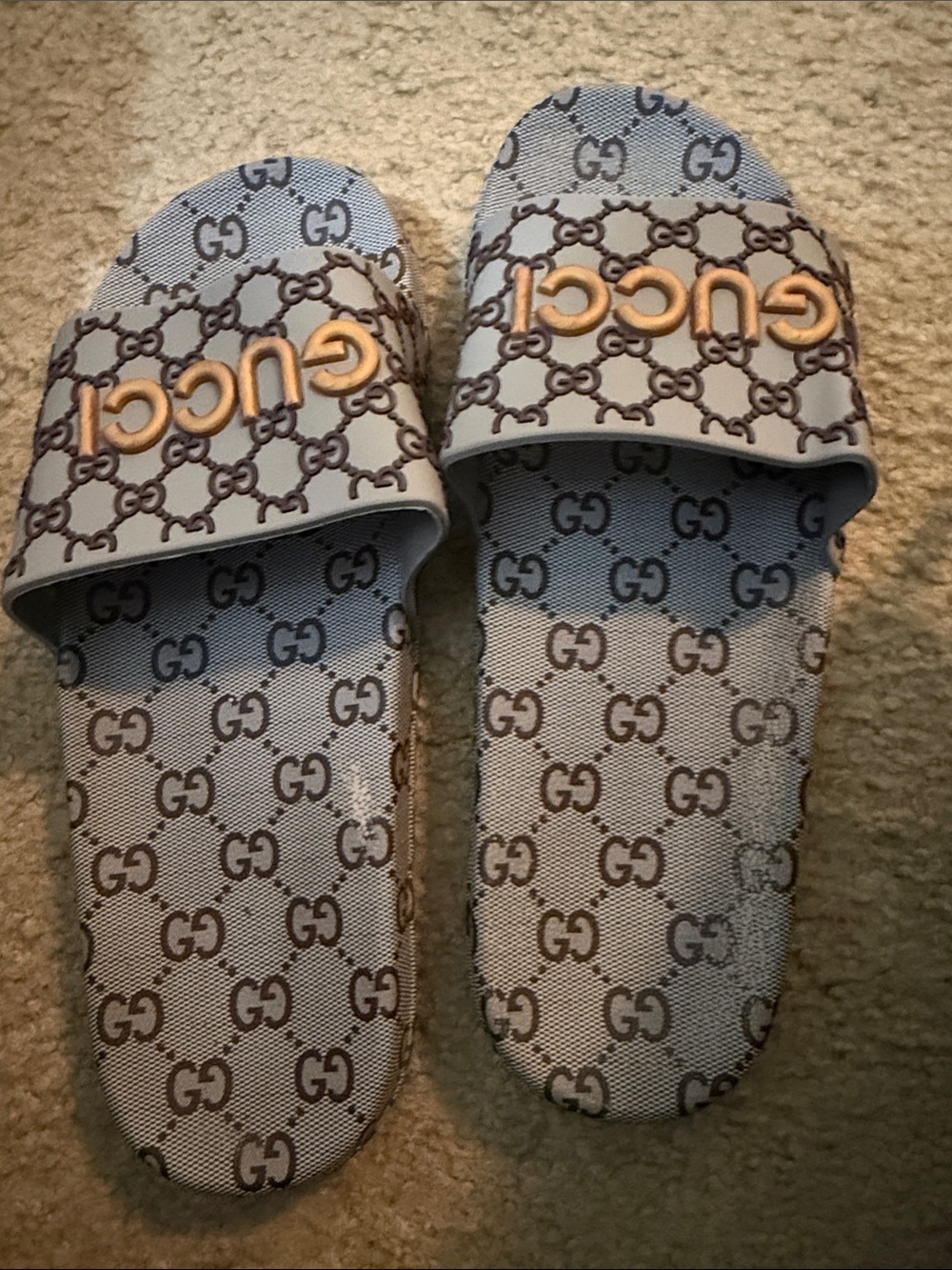 Fashion non authentic Beige and Brown GG Monogram Logo Slide Sandals